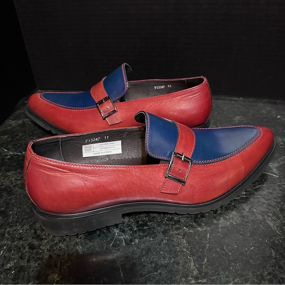 Encore Fiesso Blue / Red Genuine Leather Monk Strap Size 11 Mens Shoes Loafers - Picture 10 of 15